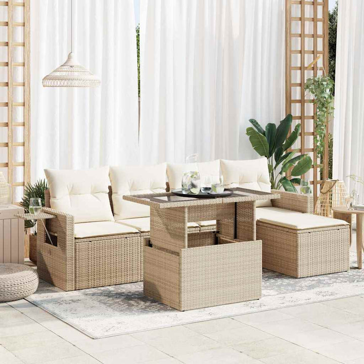 Set Mobilier De Grădină Cu Perne, 6 Piese, , Poliratan