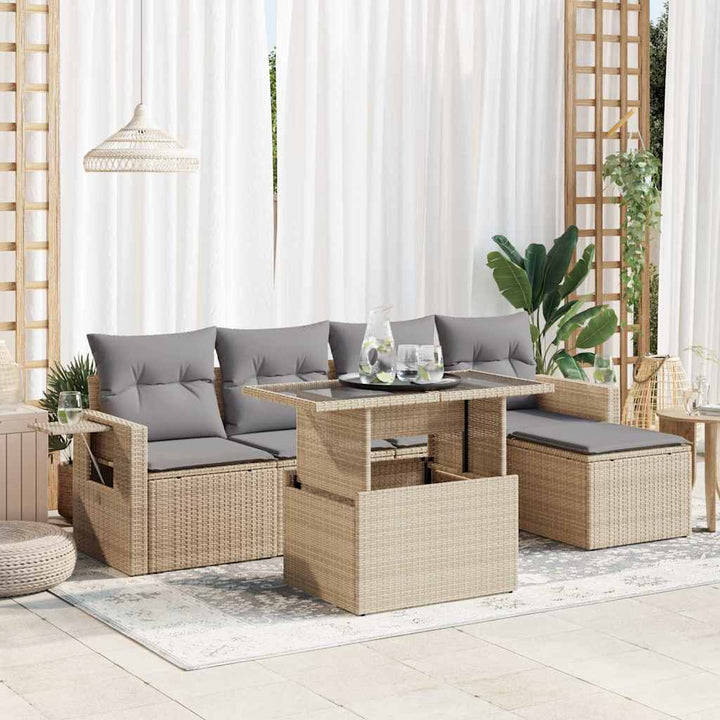 Set Mobilier De Grădină Cu Perne, 6 Piese, , Poliratan