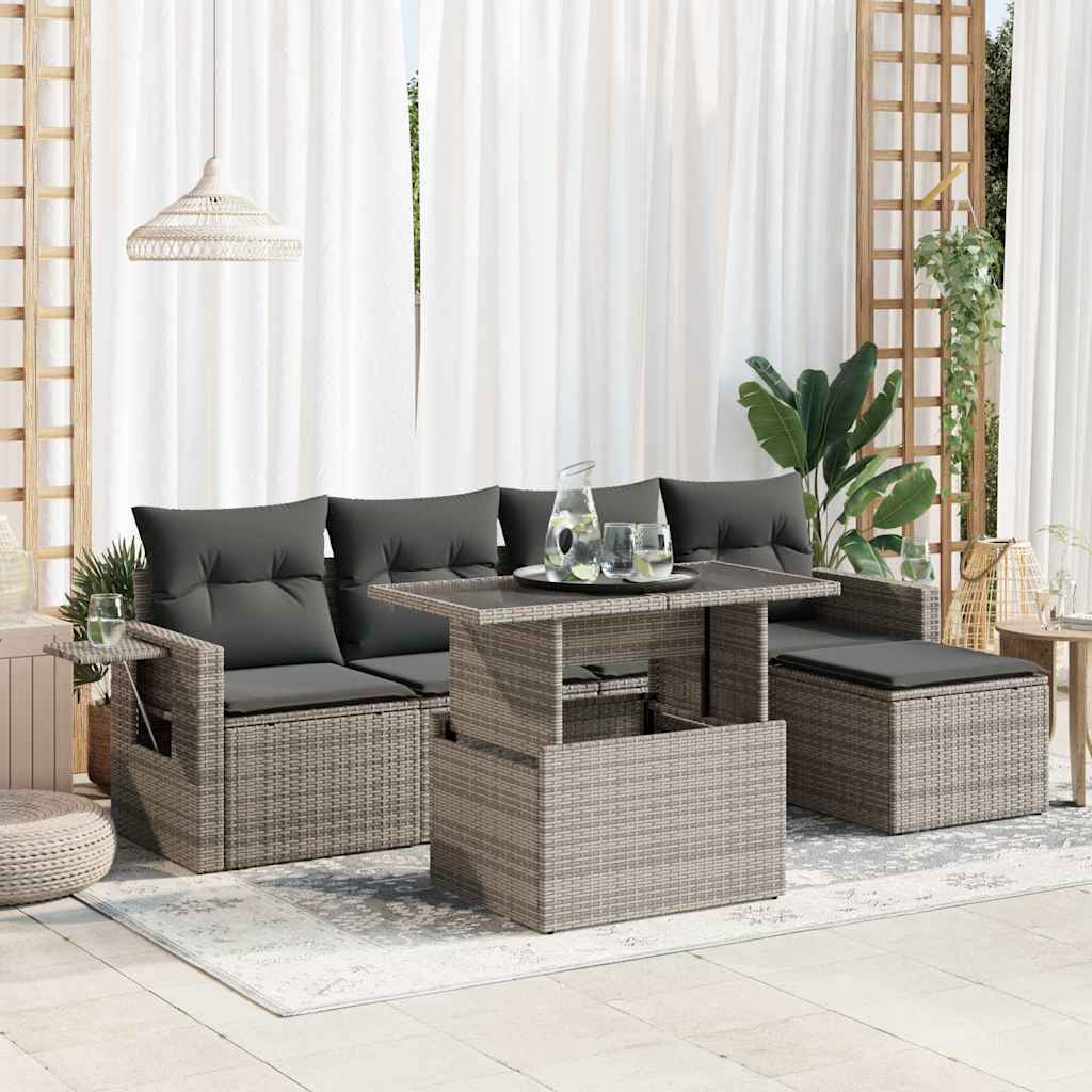 Set Mobilier De Grădină Cu Perne, 6 Piese, , Poliratan