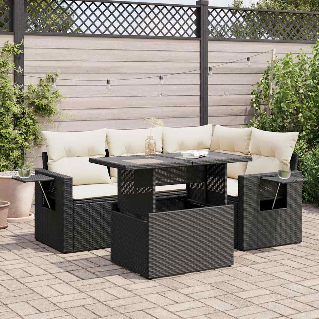 Set Canapele De Grădină Cu Perne, 5 Piese, Bej, Poliratan