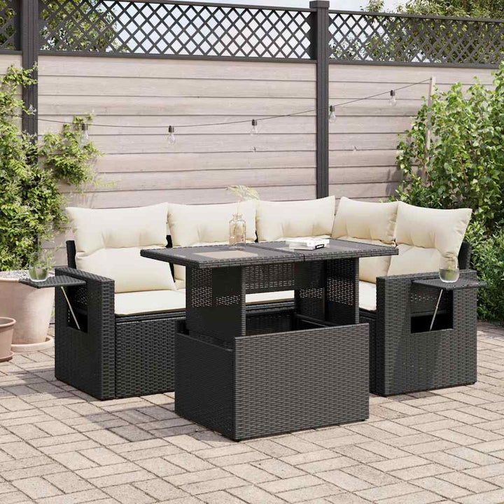 Set Canapele De Grădină Cu Perne, 5 Piese, Bej, Poliratan