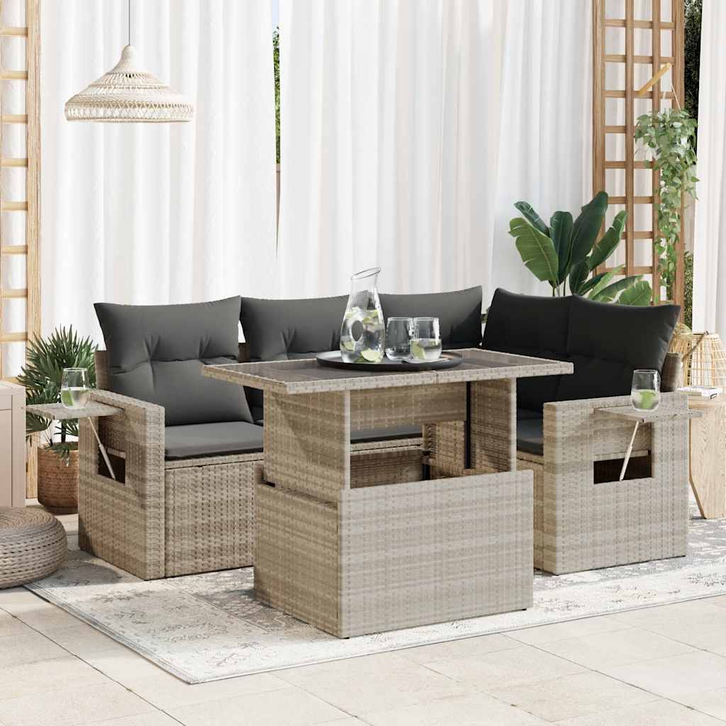 Set Canapele De Grădină Cu Perne, 5 Piese, Bej, Poliratan