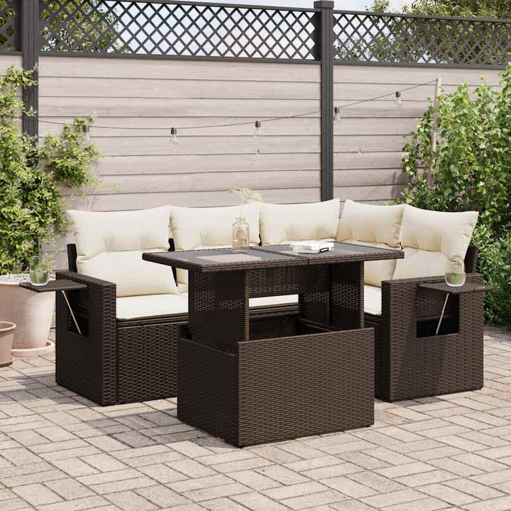 Set Canapele De Grădină Cu Perne, 5 Piese, Bej, Poliratan