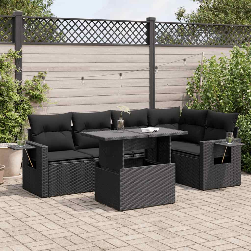 Set Mobilier De Grădină Cu Perne, 6 Piese, Negru, Poliratan
