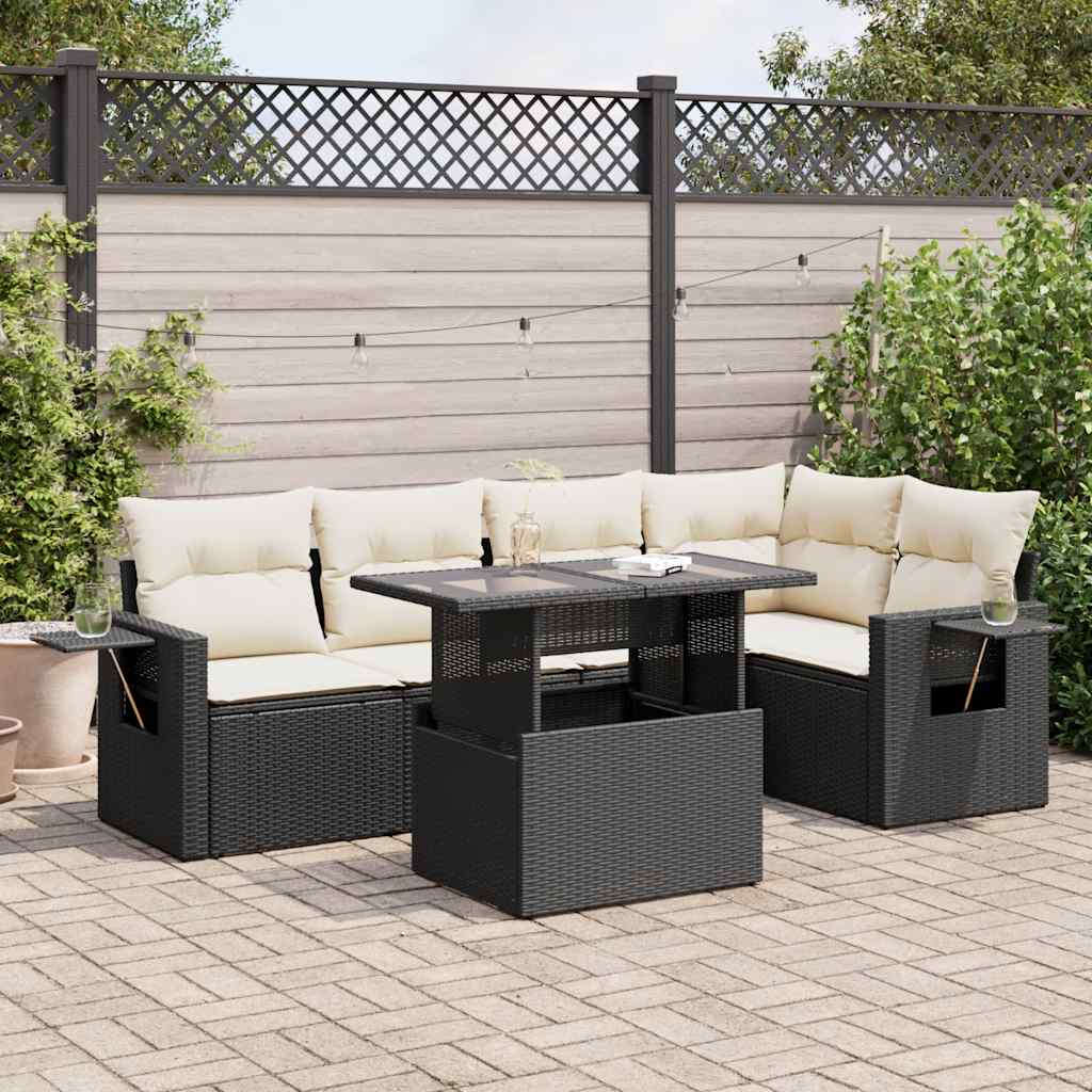 Set Mobilier De Grădină Cu Perne, 6 Piese, Negru, Poliratan