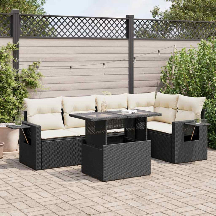Set Mobilier De Grădină Cu Perne, 6 Piese, Negru, Poliratan