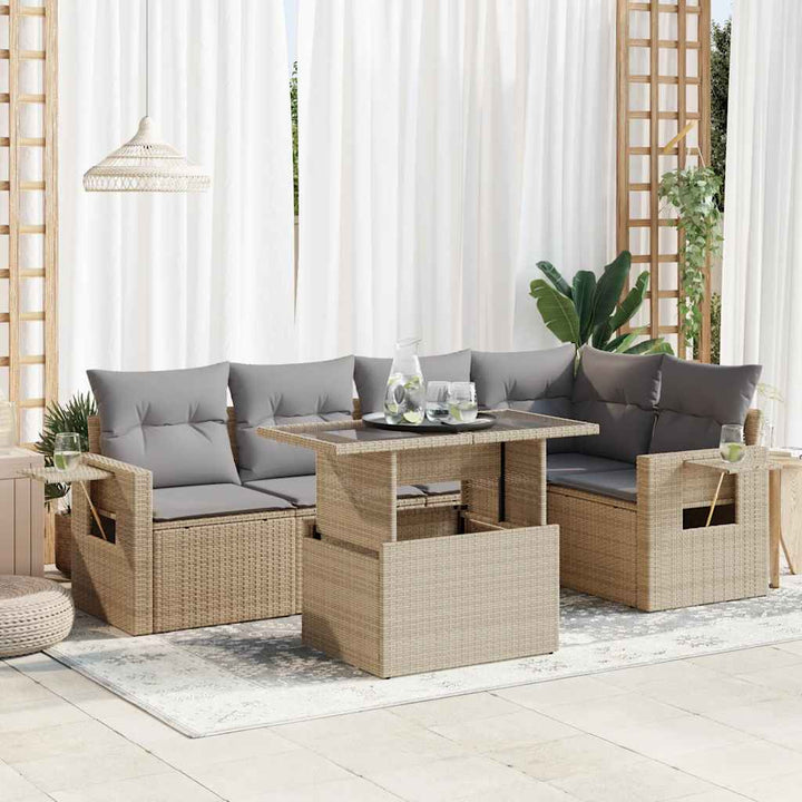Set Mobilier De Grădină Cu Perne, 6 Piese, Negru, Poliratan