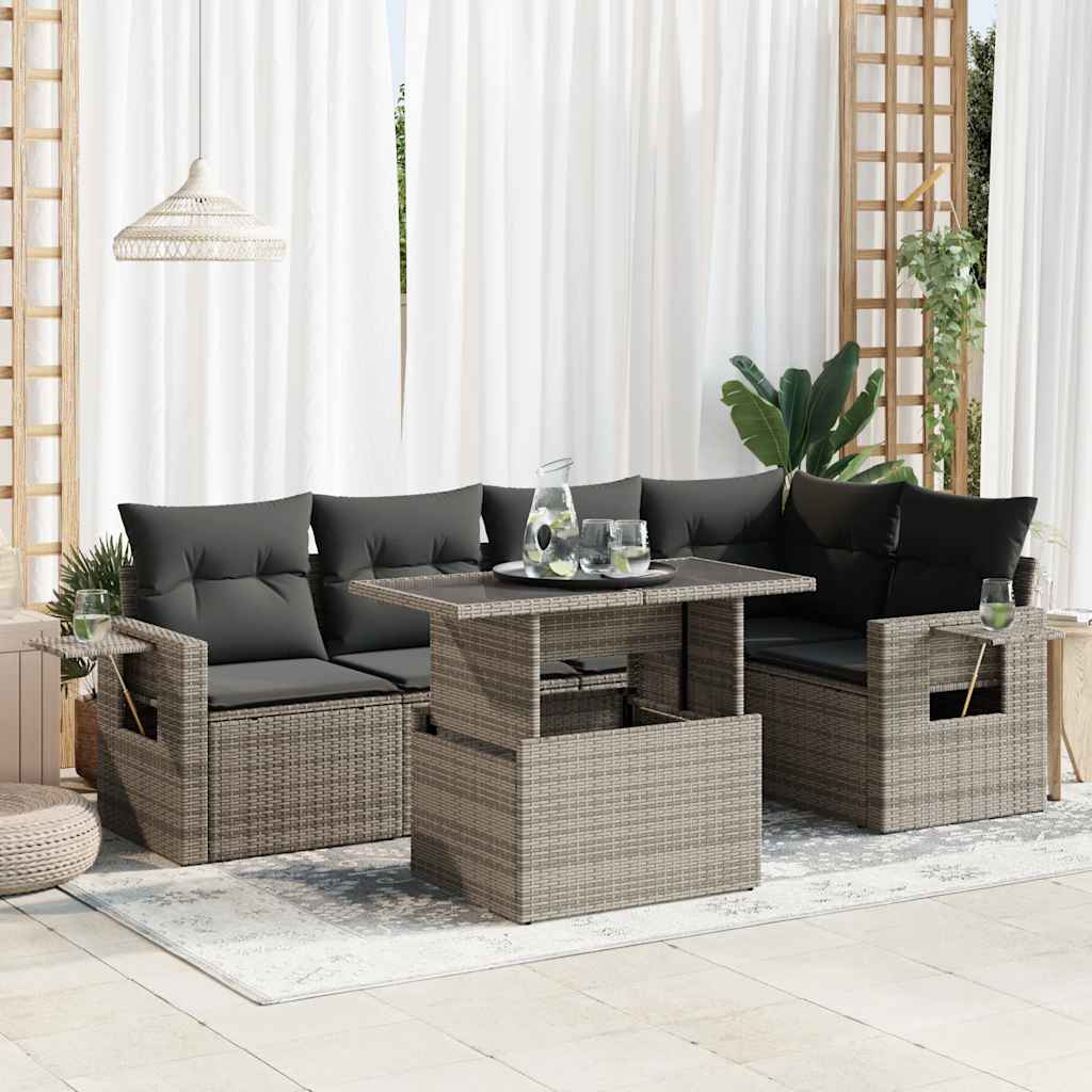 Set Mobilier De Grădină Cu Perne, 6 Piese, Negru, Poliratan
