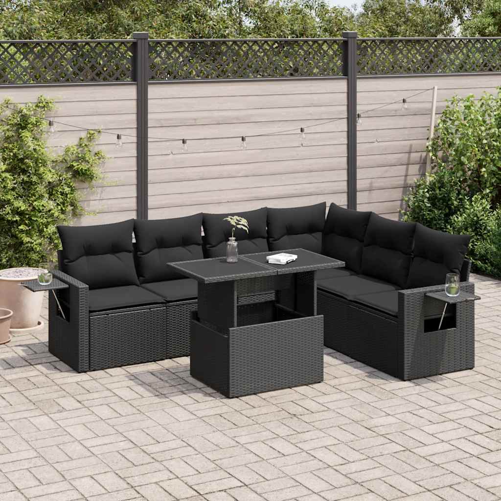 Set Canapele De Grădină, 7 Piese, Cu Perne, Bej, Poliratan