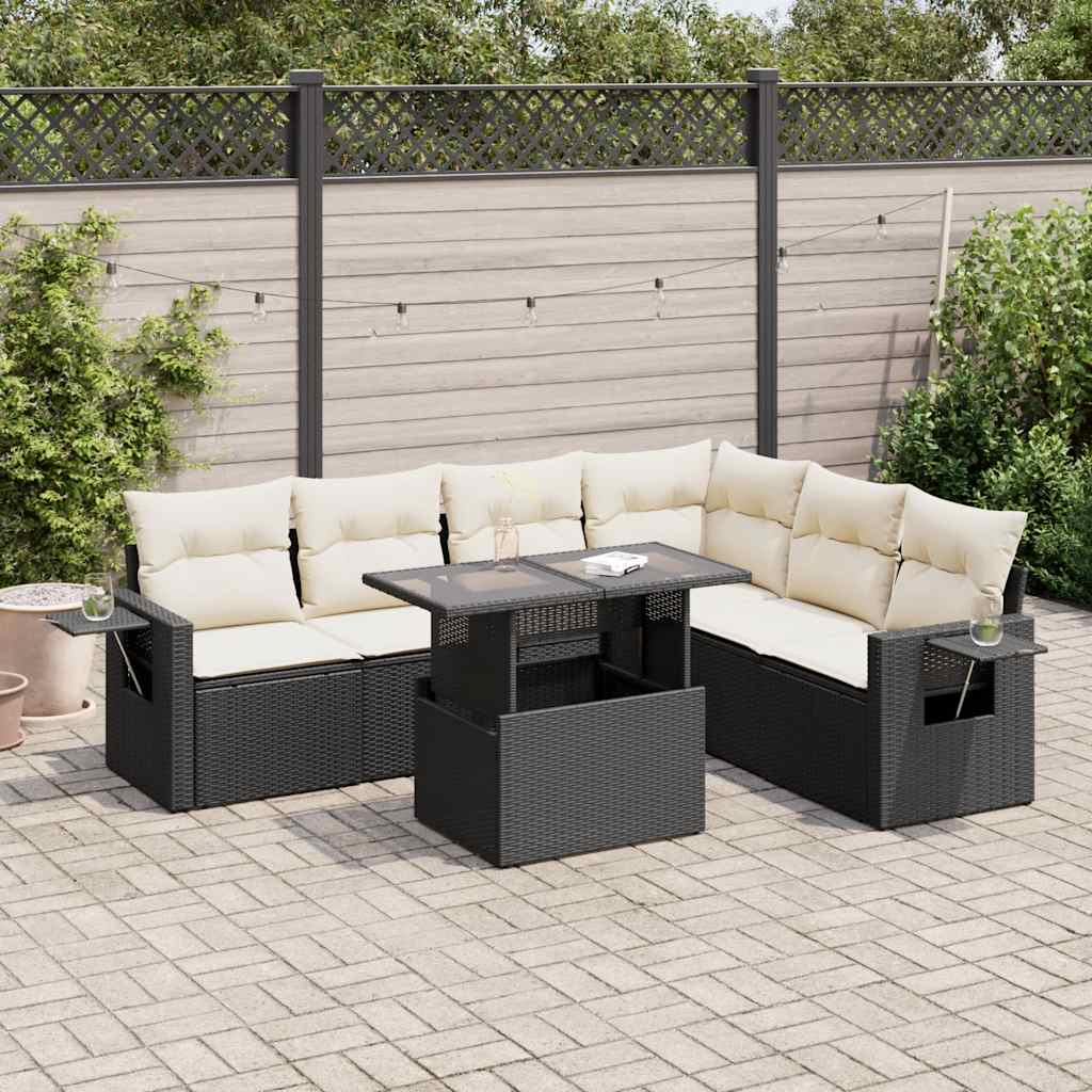 Set Canapele De Grădină, 7 Piese, Cu Perne, Bej, Poliratan