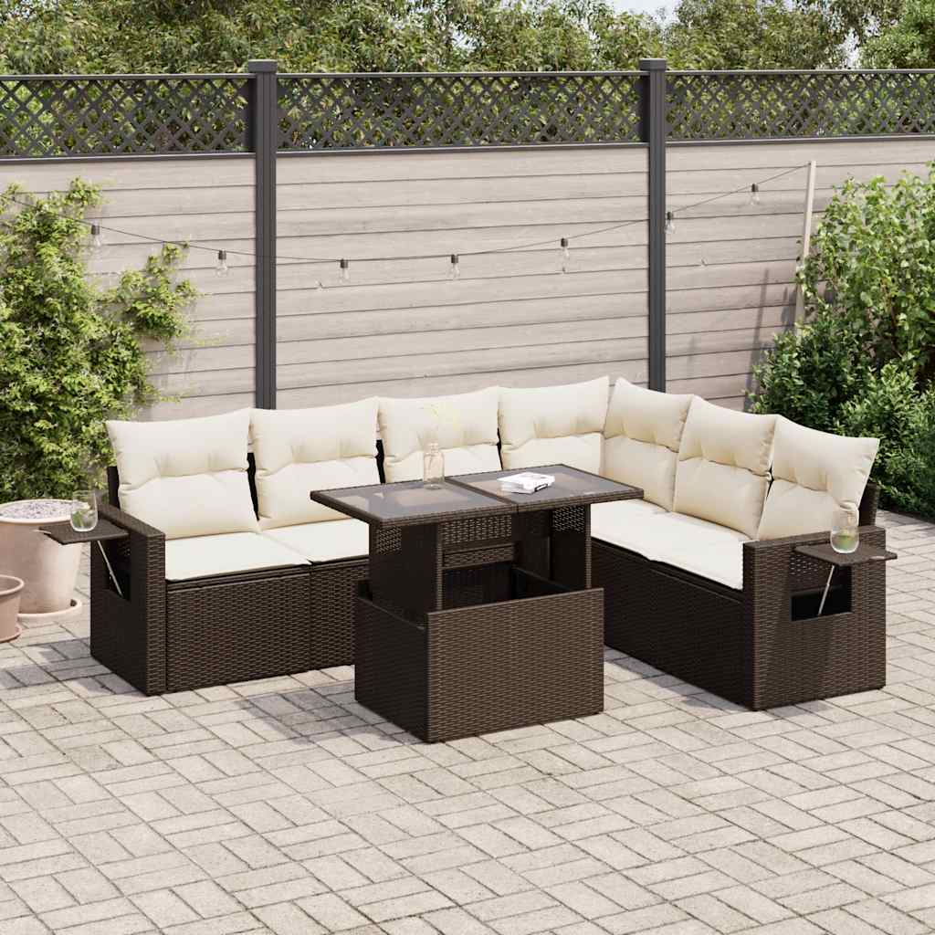 Set Canapele De Grădină, 7 Piese, Cu Perne, Bej, Poliratan