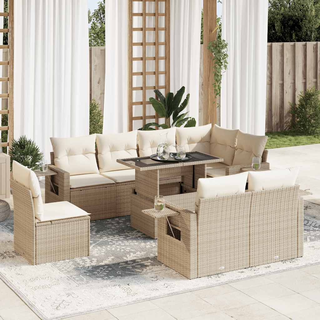 Set Mobilier De Grădină Cu Perne, 9 Piese, , Poliratan