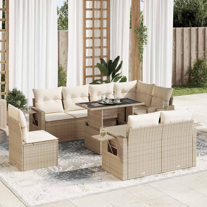 Set Mobilier De Grădină Cu Perne, 9 Piese, , Poliratan