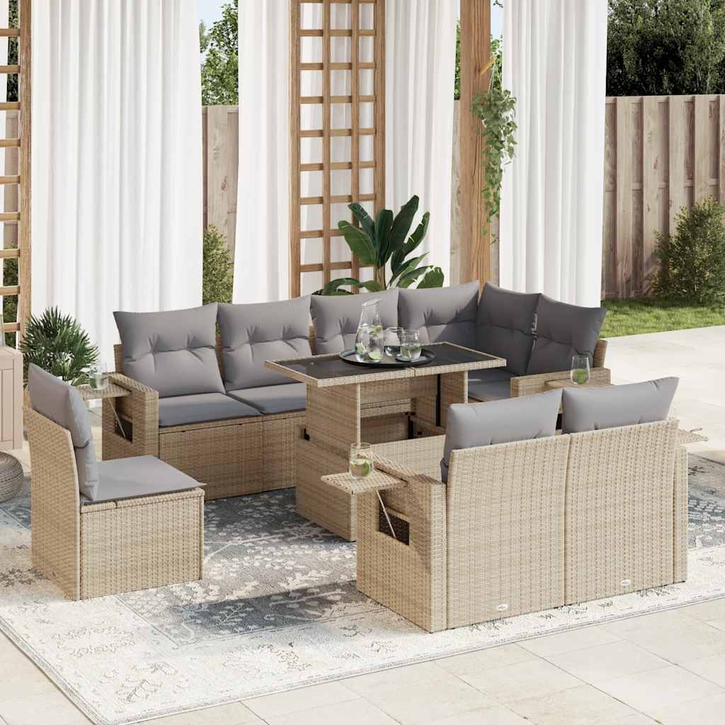 Set Mobilier De Grădină Cu Perne, 9 Piese, , Poliratan