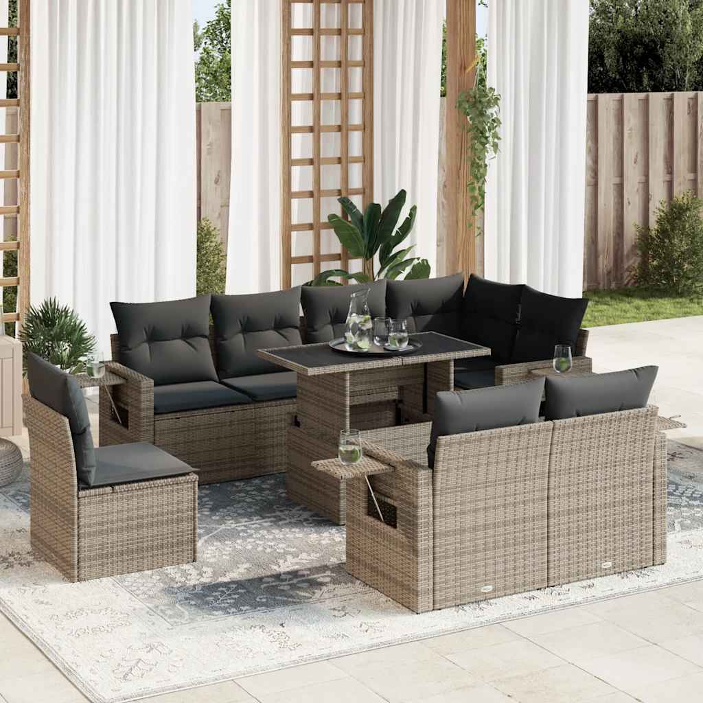 Set Mobilier De Grădină Cu Perne, 9 Piese, , Poliratan