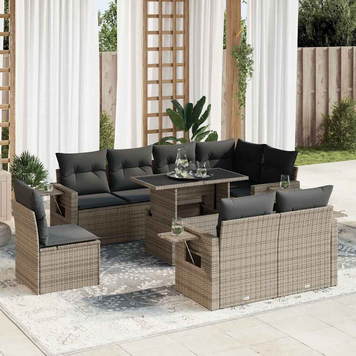 Set Mobilier De Grădină Cu Perne, 9 Piese, , Poliratan