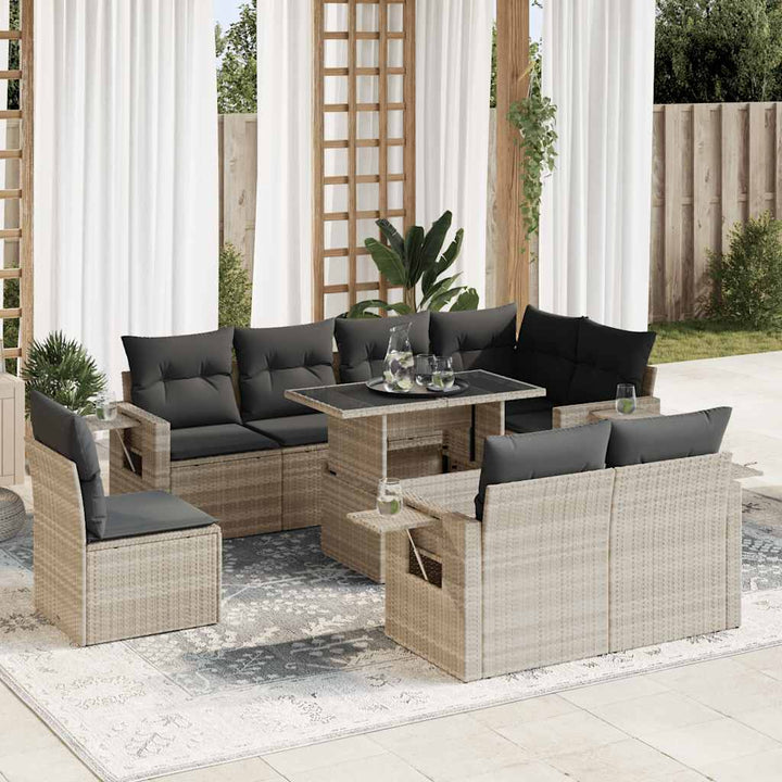 Set Mobilier De Grădină Cu Perne, 9 Piese, , Poliratan
