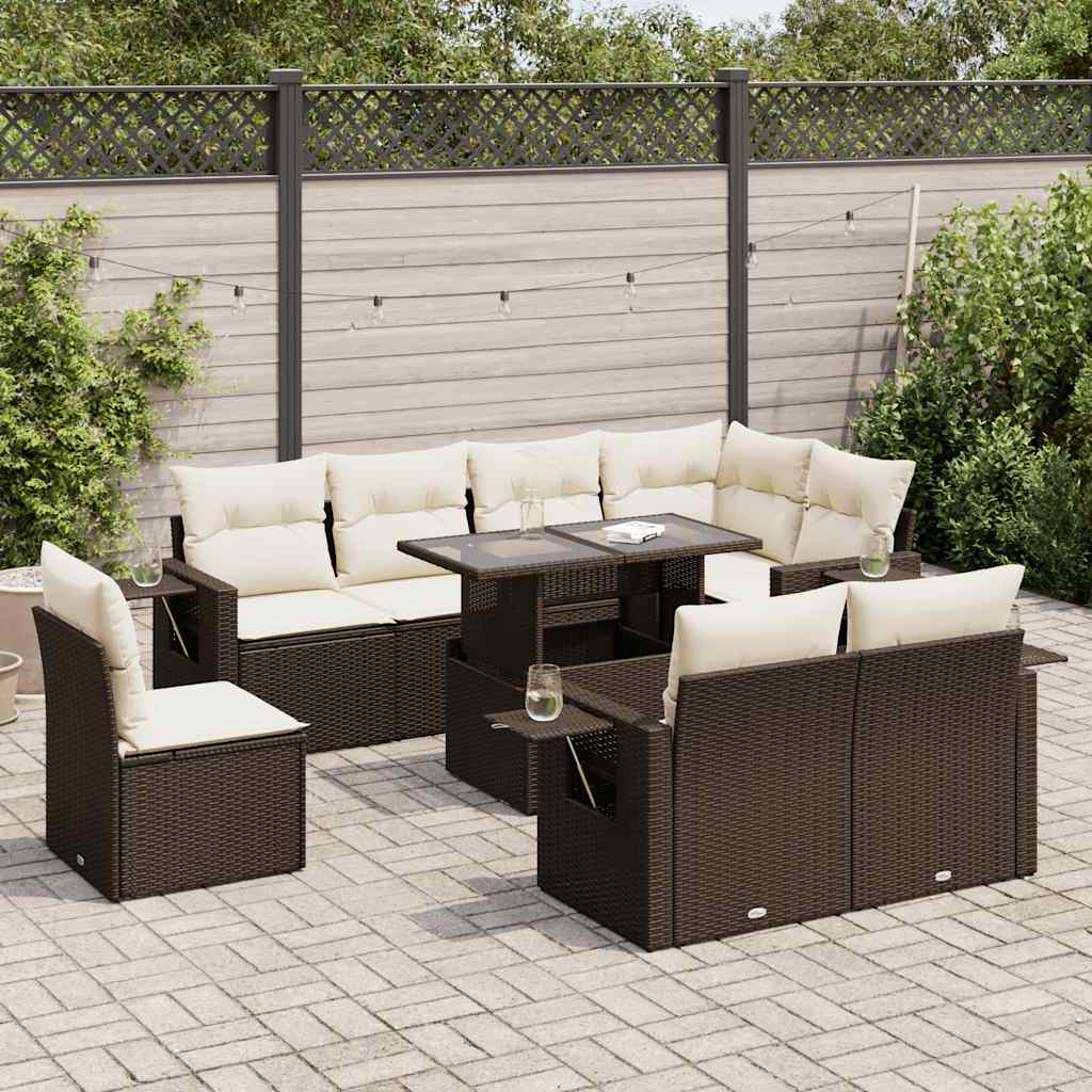Set Mobilier De Grădină Cu Perne, 9 Piese, , Poliratan