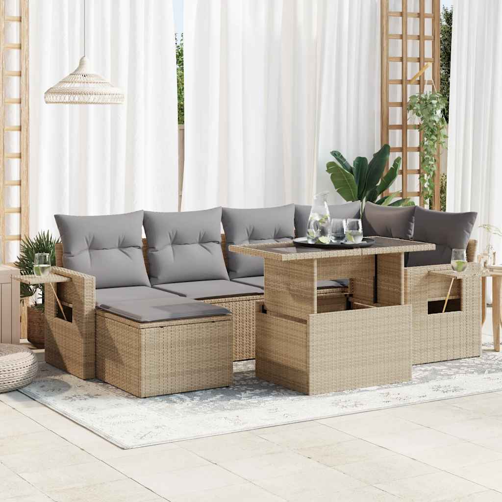 Set Canapele De Grădină Cu Perne, 7 Piese, , Poliratan