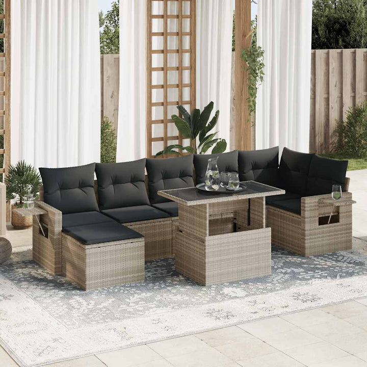 Set Canapele De Grădină, 8 Piese, Cu Perne, Bej, Poliratan