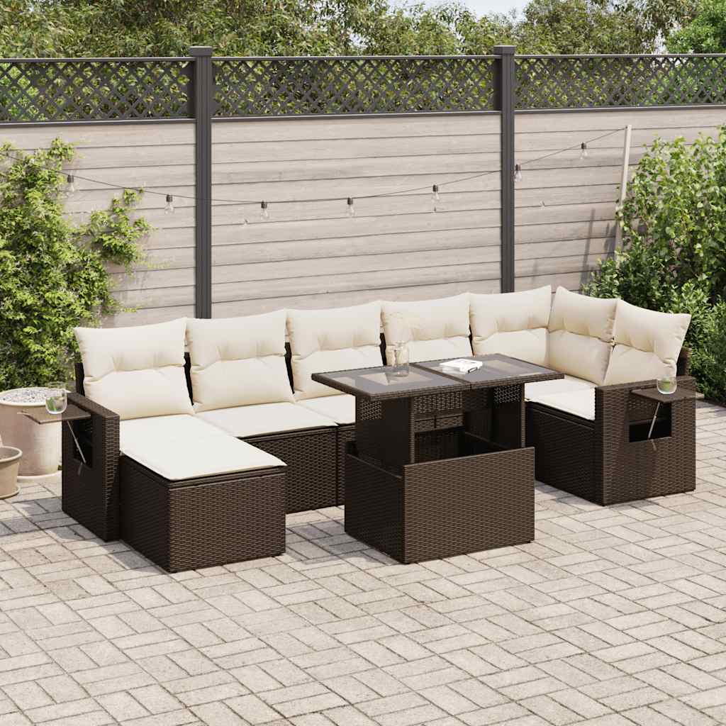 Set Canapele De Grădină, 8 Piese, Cu Perne, Bej, Poliratan