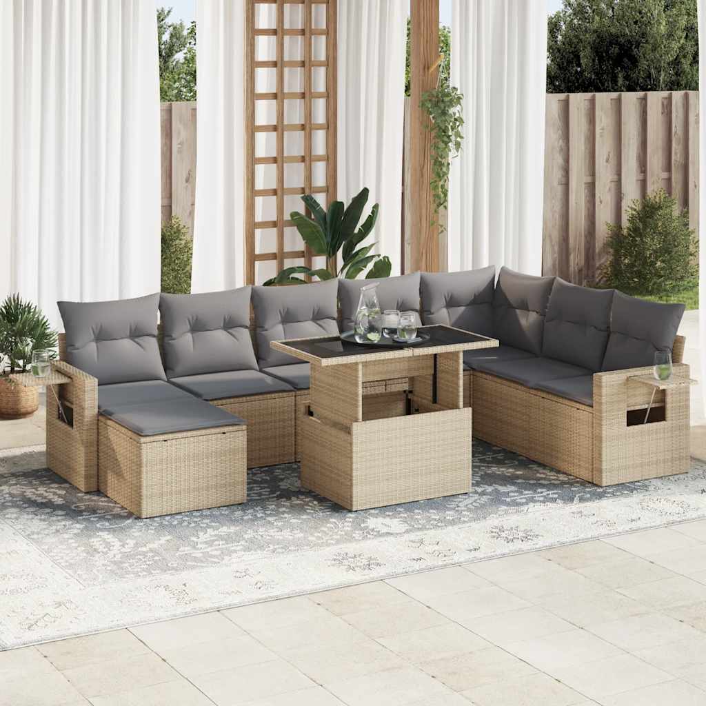 Set Canapele De Grădină, 9 Piese, Cu Perne, , Poliratan