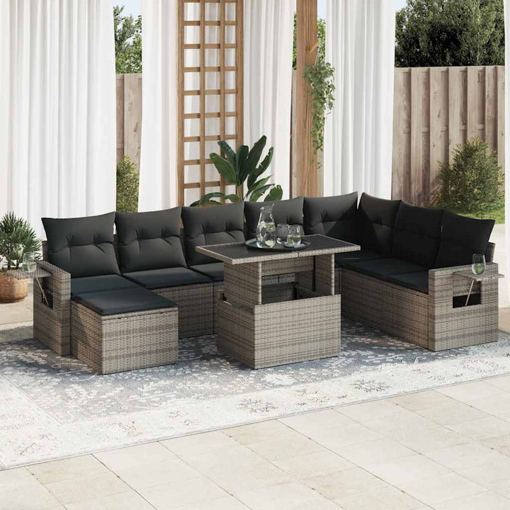 Set Canapele De Grădină, 9 Piese, Cu Perne, , Poliratan