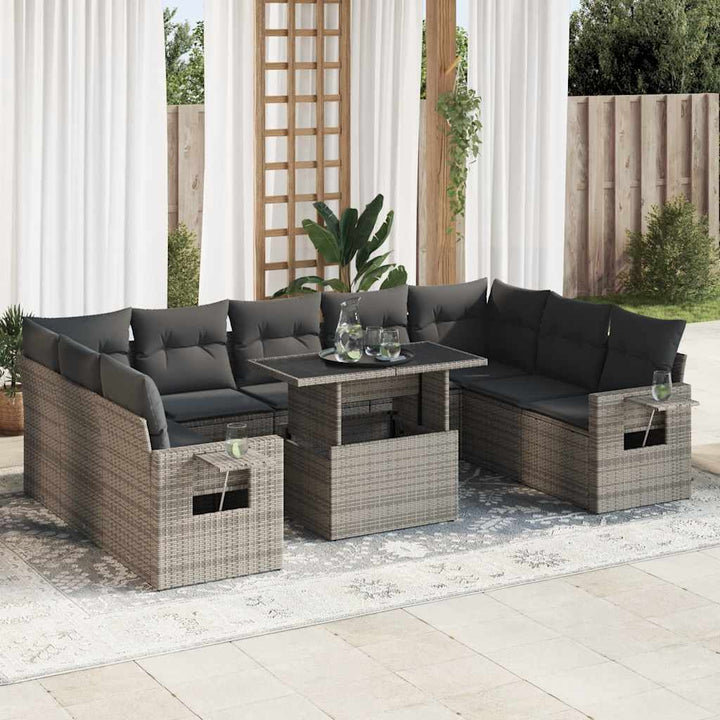 Set Canapele De Grădină Cu Perne, 10 Piese, Bej, Poliratan