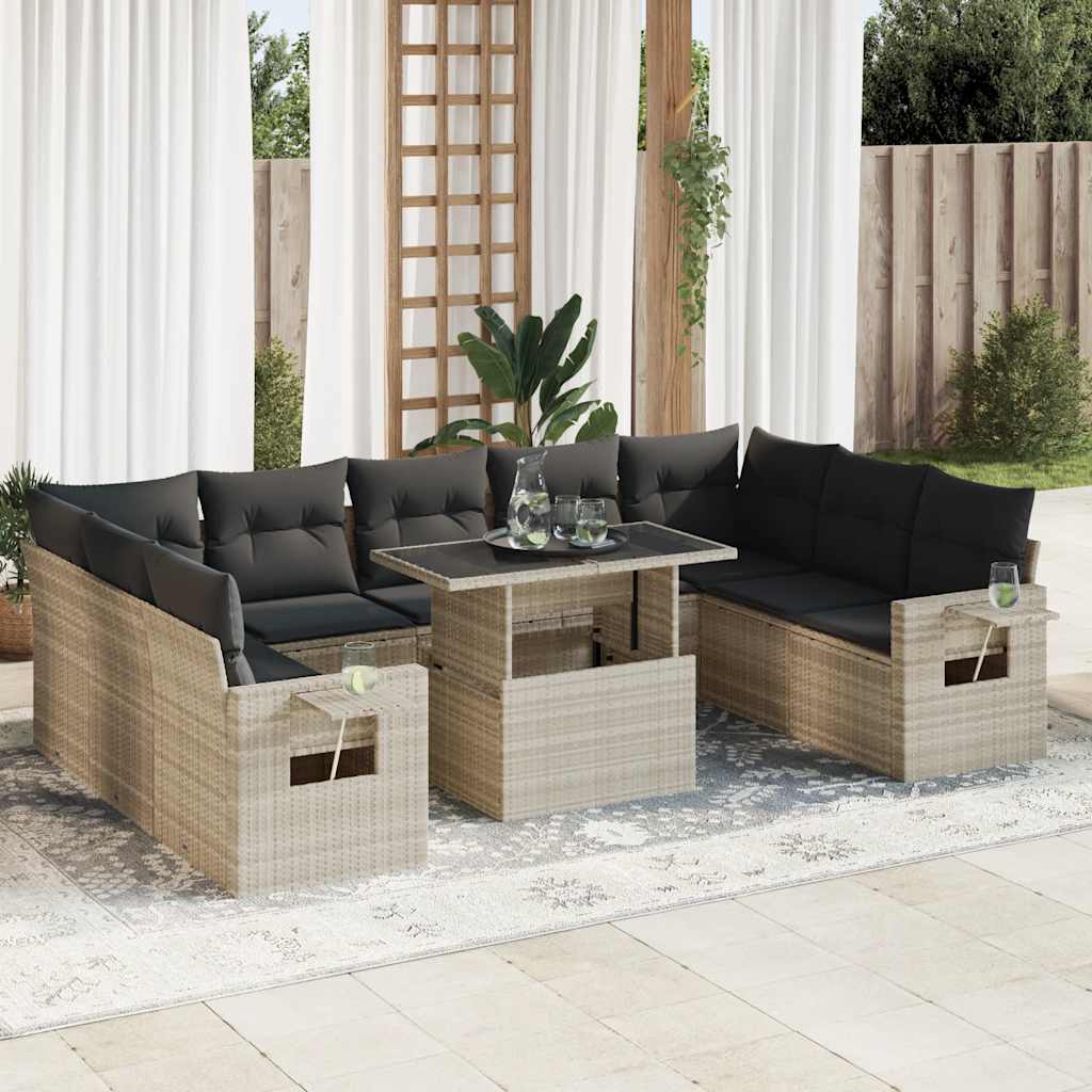 Set Canapele De Grădină Cu Perne, 10 Piese, Bej, Poliratan