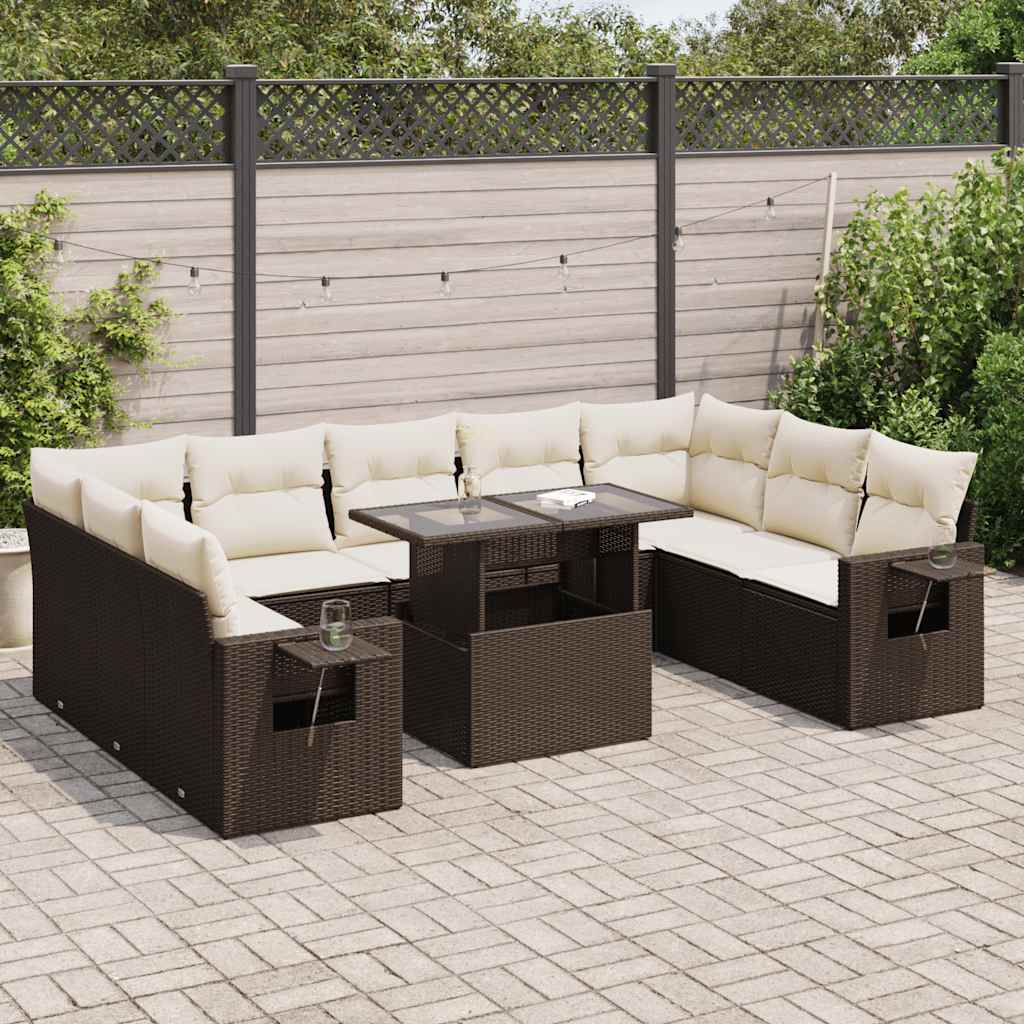 Set Canapele De Grădină Cu Perne, 10 Piese, Bej, Poliratan