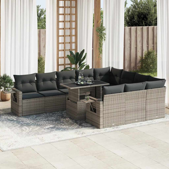 Set Canapele De Grădină Cu Perne, 11 Piese, , Poliratan