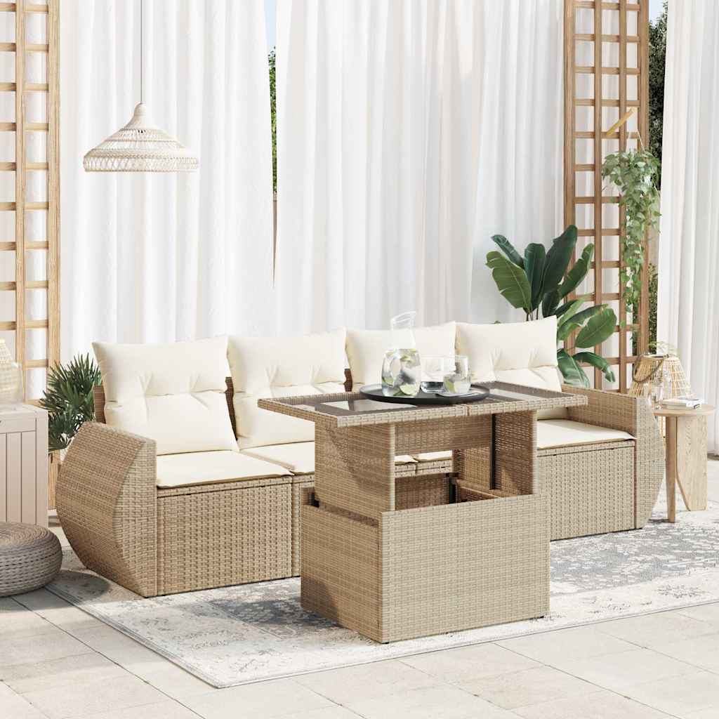 Set Mobilier De Grădină Cu Perne, 5 Piese, , Poliratan