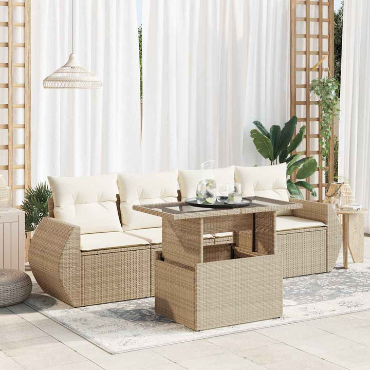 Set Mobilier De Grădină Cu Perne, 5 Piese, , Poliratan