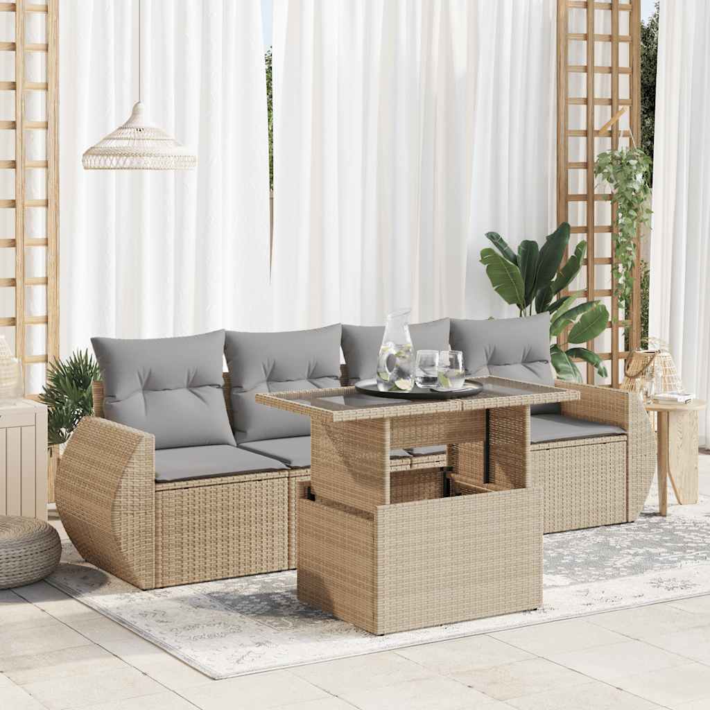 Set Mobilier De Grădină Cu Perne, 5 Piese, , Poliratan