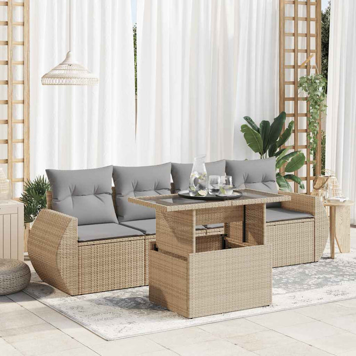 Set Mobilier De Grădină Cu Perne, 5 Piese, , Poliratan