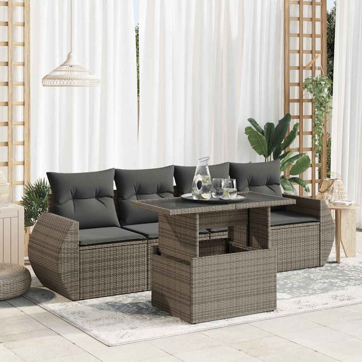 Set Mobilier De Grădină Cu Perne, 5 Piese, , Poliratan