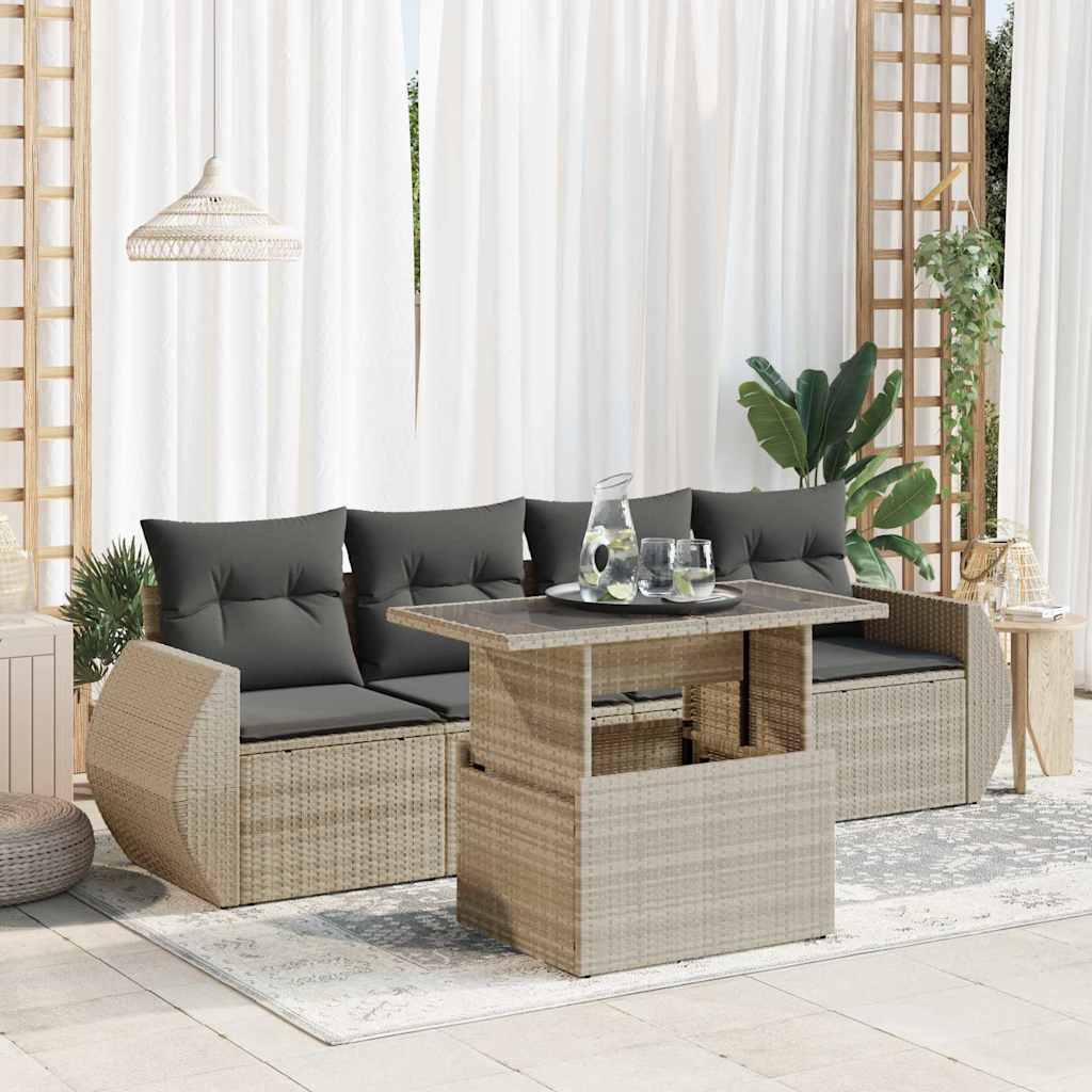 Set Mobilier De Grădină Cu Perne, 5 Piese, , Poliratan