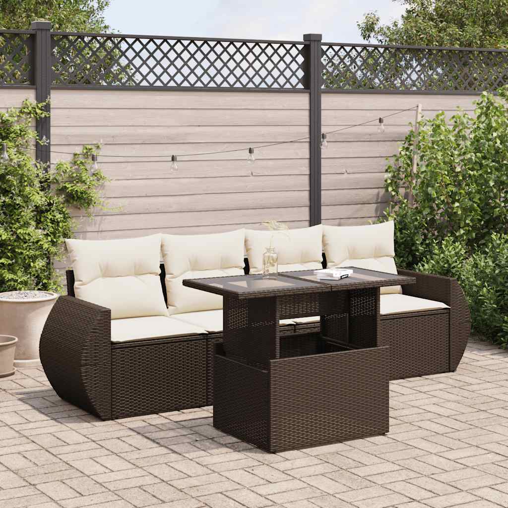 Set Mobilier De Grădină Cu Perne, 5 Piese, , Poliratan