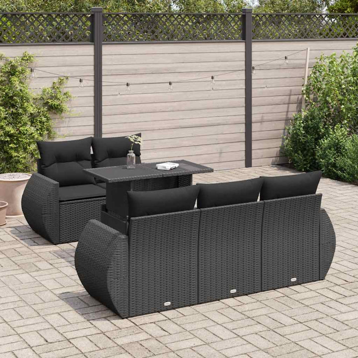 Set Mobilier De Grădină Cu Perne, 6 Piese, Negru, Poliratan