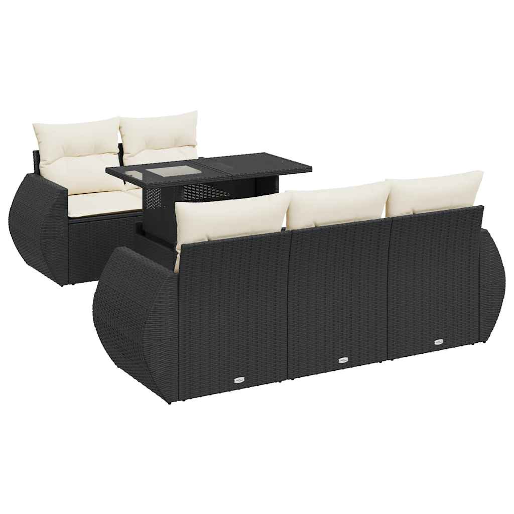 Set Mobilier De Grădină Cu Perne, 6 Piese, Negru, Poliratan