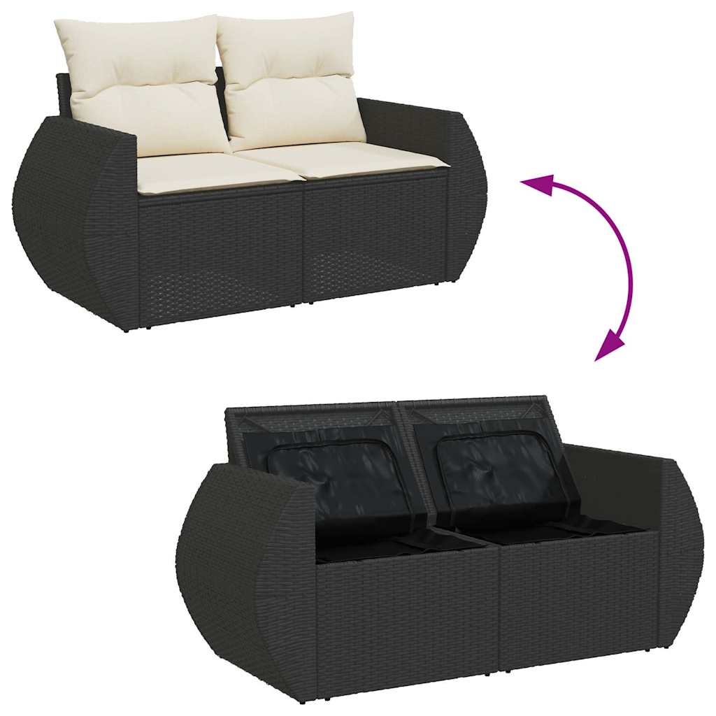 Set Mobilier De Grădină Cu Perne, 6 Piese, Negru, Poliratan