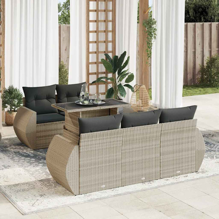 Set Mobilier De Grădină Cu Perne, 6 Piese, Negru, Poliratan