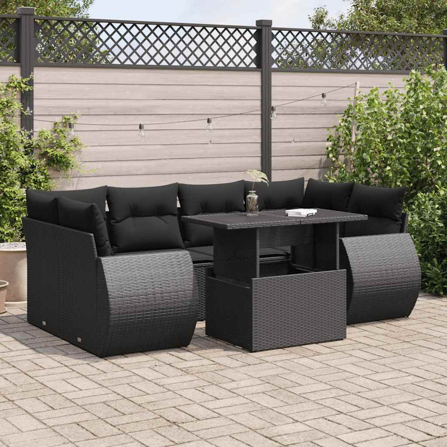 Set Canapele De Grădină Cu Perne, 7 Piese, , Poliratan