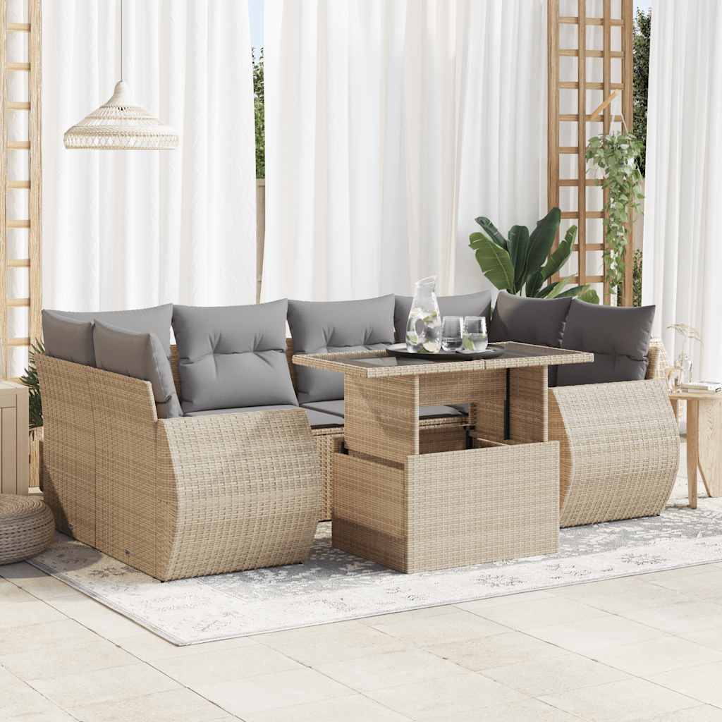 Set Canapele De Grădină Cu Perne, 7 Piese, , Poliratan