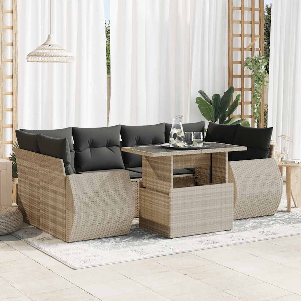 Set Canapele De Grădină Cu Perne, 7 Piese, , Poliratan
