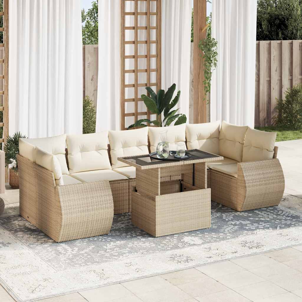 Set Mobilier De Grădină Cu Perne, 8 Piese, , Poliratan