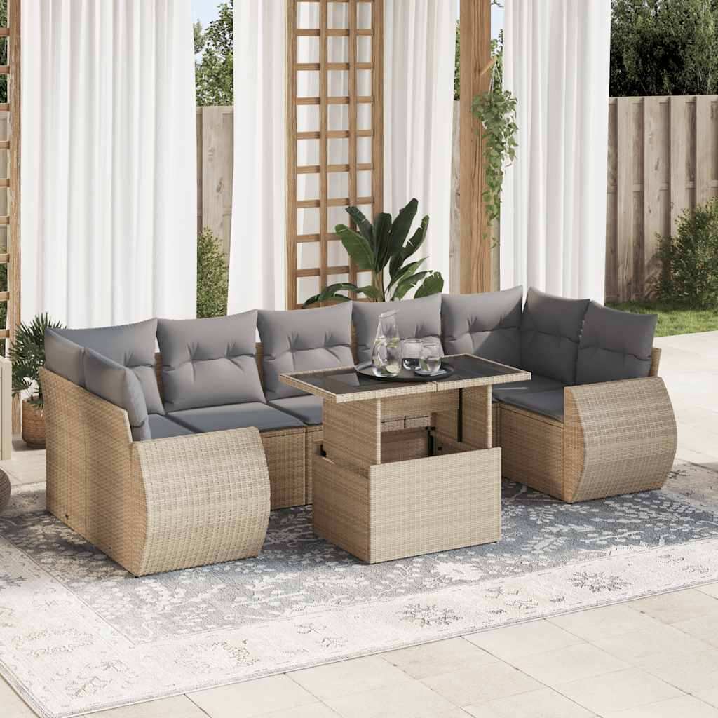 Set Mobilier De Grădină Cu Perne, 8 Piese, , Poliratan