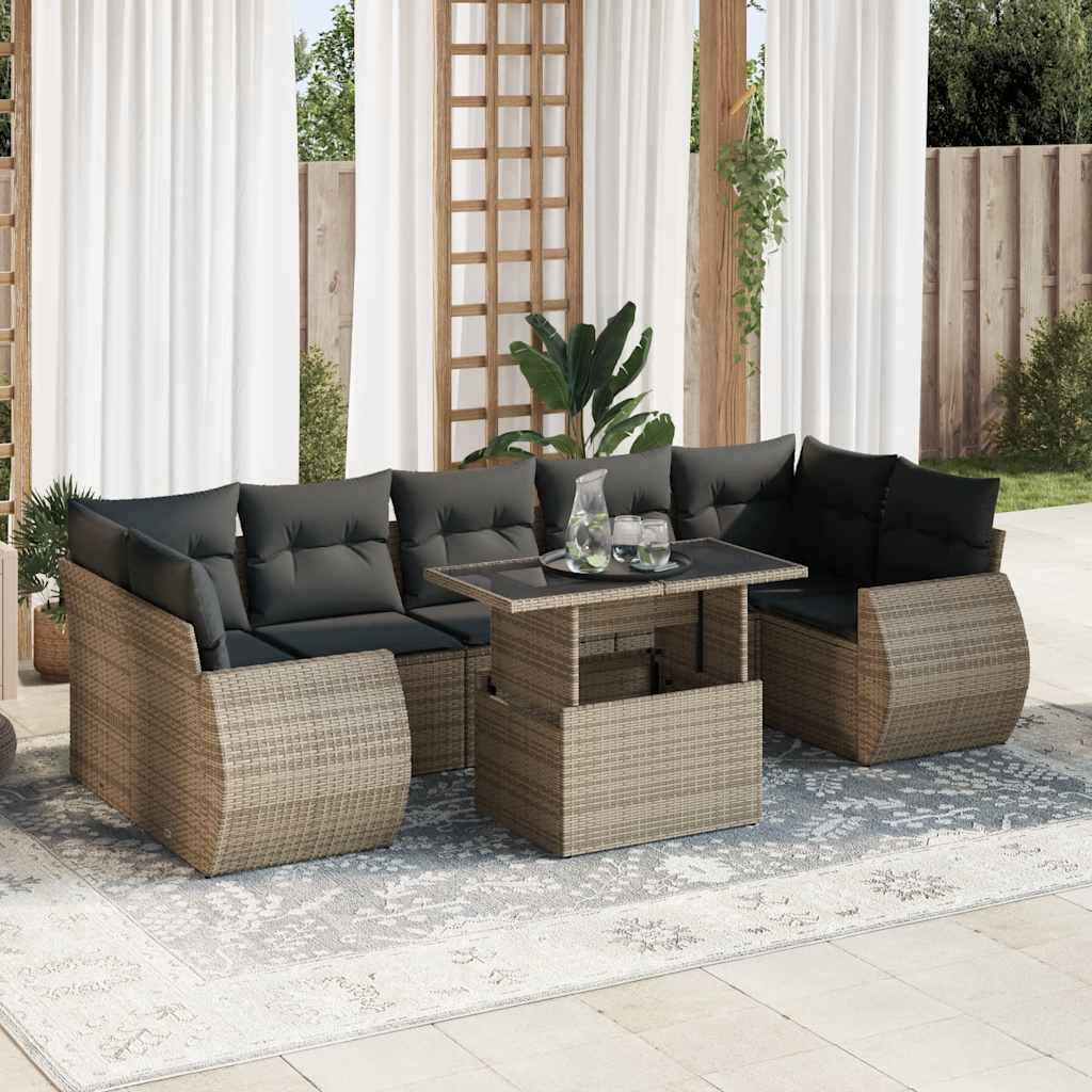 Set Mobilier De Grădină Cu Perne, 8 Piese, , Poliratan