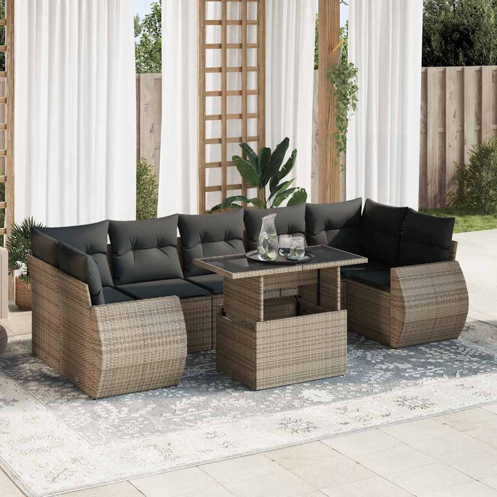 Set Mobilier De Grădină Cu Perne, 8 Piese, , Poliratan