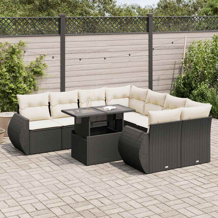 Set Mobilier De Grădină Cu Perne, 9 Piese, Negru, Poliratan
